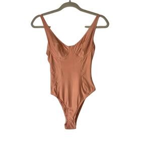 Free People We Are HAH Eyes on Top Bodysuit Nude Pink Size S NWT